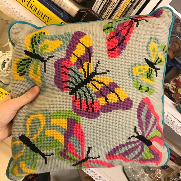 Vintage Other - Butterfly Bright Handmade Needlepoint Pillow Vintage Other - Butterfly Bright Handmade Needlepoint Pillow